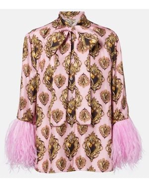 Dolce & Gabbana Blouse Imprimee En Soie A Plumes - Rose