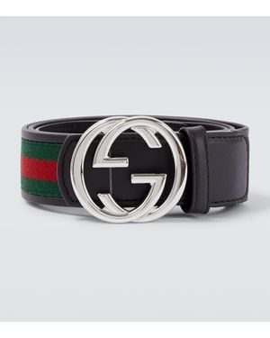 Gucci Guertel Interlocking G Web Aus Leder - Schwarz