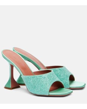 AMINA MUADDI Lupita 95 Crystal-Embellished Satin Mules - Green