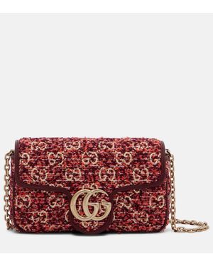Gucci Bolso Al Hombro Gg Marmont Mini De Tweed - Rojo