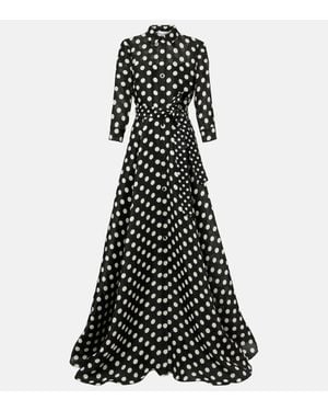 Carolina Herrera Floral-Applique Polka-Dot Silk Gown - Black