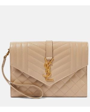 Saint Laurent Clutch Envelope Aus Leder - Natur