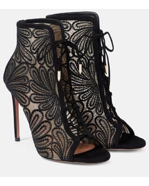 Aquazzura 105 Suede And Lace Ankle Boots - Black