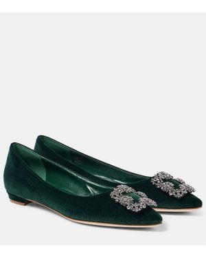 Manolo Blahnik Ballerinas Hangisi Aus Samt Mit Kristallen - Grün