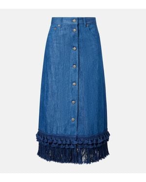 Valentino Jupe Midi En Jean - Bleu
