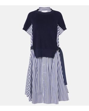 Sacai Striped Cotton Midi Dress - Blue