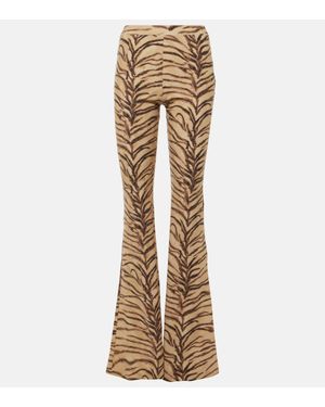 Stella McCartney Tiger-Print Jersey Flared Trousers - Natural