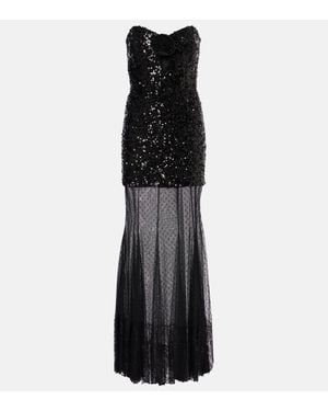 Rebecca Vallance Diana Sequined Mesh-Trimmed Gown - Black