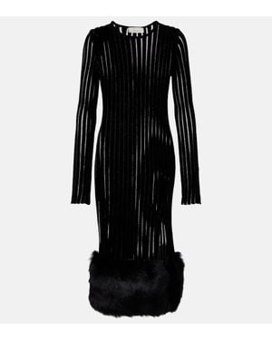 Blumarine Midikleid Aus Samt Mit Faux Fur - Schwarz