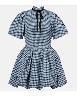 Ganni Checked Seersucker Minidress - Blue