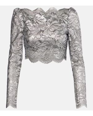 Rabanne Floral Cropped Lace Top - Grey