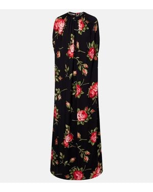 Dolce & Gabbana Floral Caped Silk-Blend Gown - Black