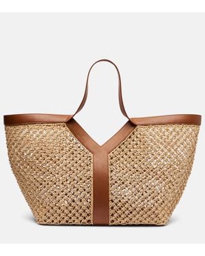Saint Laurent Shopper Y Aus Raffiabast Mit Leder - Braun