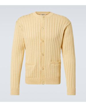 AURALEE Ribbed-Knit Cotton Cardigan - Yellow