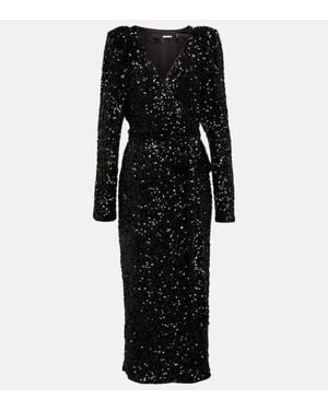 ROTATE BIRGER CHRISTENSEN Sequin-Embellished V-Neck Midi Dress - Black