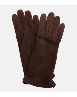 Brunello Cucinelli Handschuhe Monili Aus Veloursleder - Braun