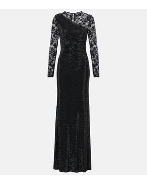 Self-Portrait Abito Lungo Con Pizzo E Strass - Nero
