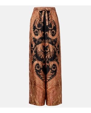 Zimmermann Hypnotic Silk Wide-Leg Pants - Brown