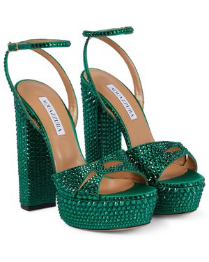 Aquazzura Sinner Crystal Plateau 140 Platform Sandals - Green