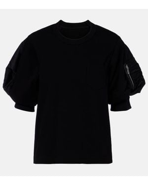 Sacai Cotton Twill And Jersey T-Shirt - Black