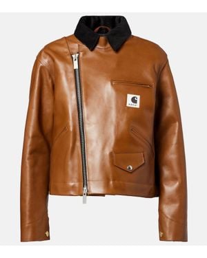 Sacai X Carhartt Chaqueta De Piel Asimetrica - Marrón