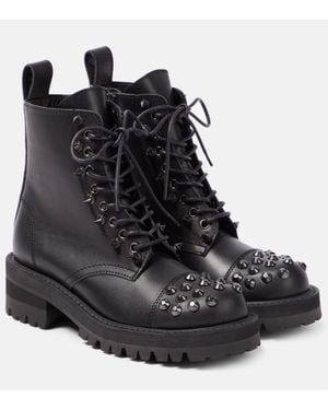 Junya Watanabe Embellished Leather Biker Boots - Black