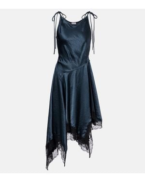 Acne Studios Asymmetric Lace-Trimmed Satin Minidress - Blue