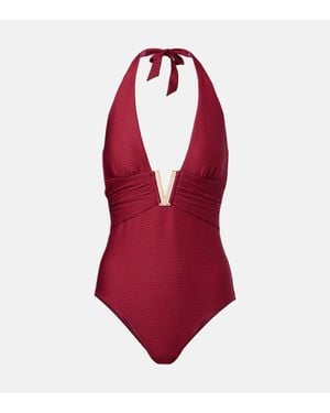 Heidi Klein Cassis Halterneck Ruched Swimsuit - Red