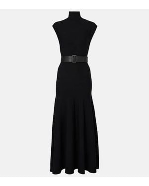 Alaïa Belted Wool Maxi Dress - Black