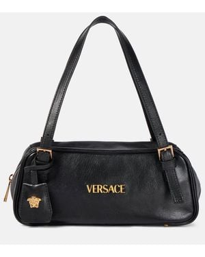 Versace Tag Bowling Medium Leather Shoulder Bag - Black