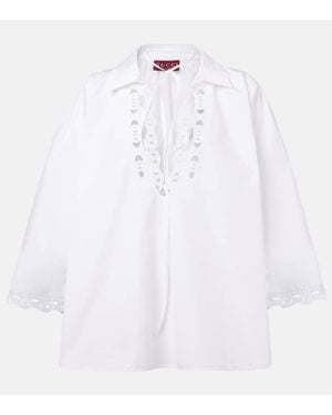 Gucci Broderie Anglaise And Tulle-Trimmed Cotton-Poplin Shirt - White