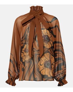 La DoubleJ Cerere Floral Silk Chiffon Blouse - Brown