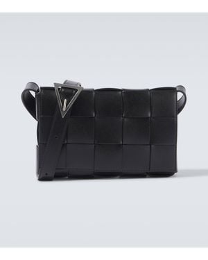 Bottega Veneta Cassette Intreccio Leather Crossbody Bag - Black