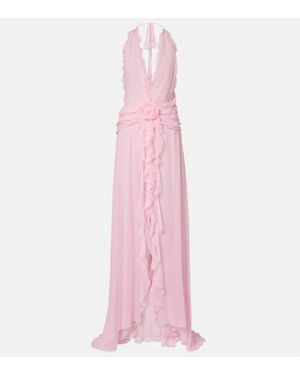 Blumarine Ruffled Silk Georgette Maxi Dress - Pink