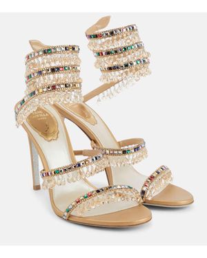 Rene Caovilla Chandelier Embellished Satin Sandals - Metallic