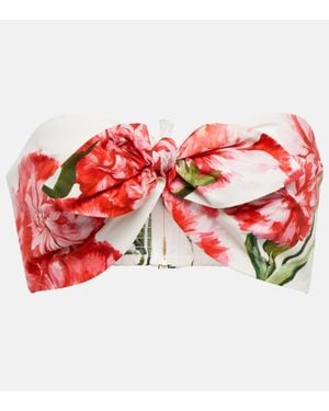 Dolce & Gabbana Trägerloses Bustier Aus Baumwollpopeline Mit Blumenprint - Weiß