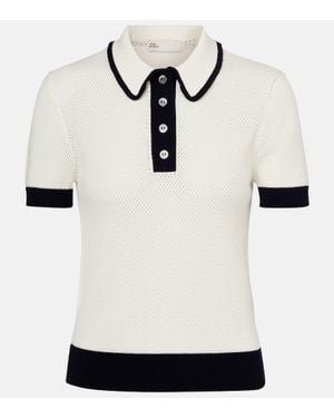 Tory Burch Open-Knit Polo Shirt - White