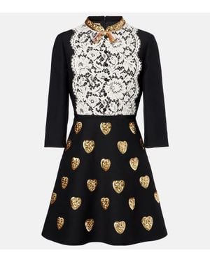 Valentino Crepe Couture Embroidered Minidress - Black