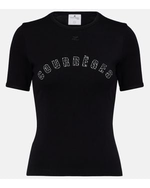 Courreges Medusa Printed Cotton T-Shirt - Black