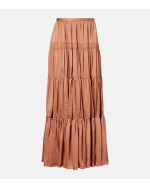 Ulla Johnson Gaelle Tiered Silk Satin Maxi Skirt - Orange