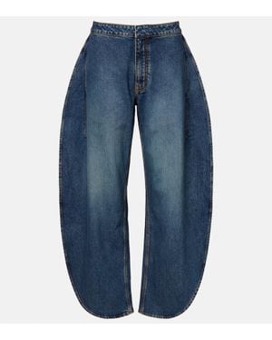 Alaïa Petal Mid-Rise Barrel-Leg Jeans - Blue