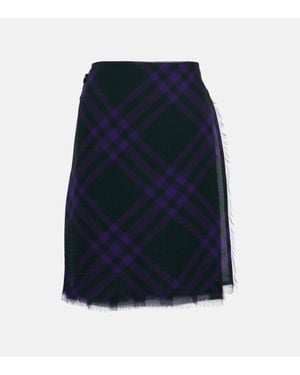 Burberry Vintage Check Frayed-edge Wool Skirt - Blue