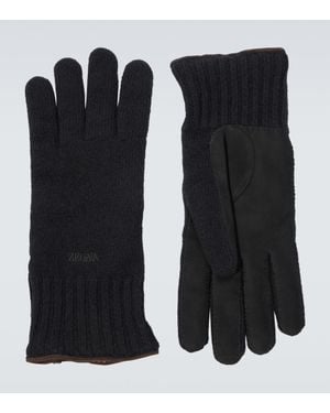 ZEGNA Guantes De Cachemir Con Piel - Negro