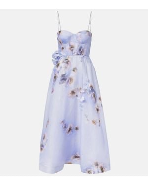 Zimmermann Hypnotic Floral Linen And Silk Bustier Dress - Blue