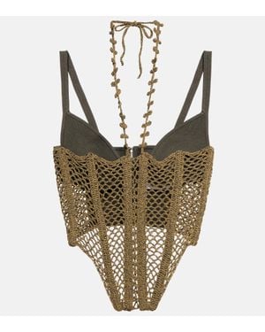 Dion Lee Coral Crochet Cotton-blend Corset Top - Metallic