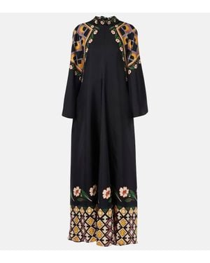 La DoubleJ Magnifico Printed Silk Twill Maxi Dress - Black