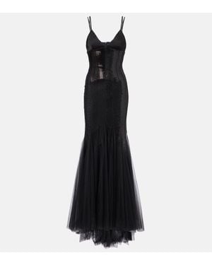 David Koma Sequined Tulle And Satin Gown - Black