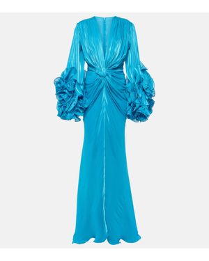 Costarellos Dulcie Ruffled Georgette Lame Gown - Blue
