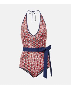 Valentino Printed Belted Swimsuit - Red