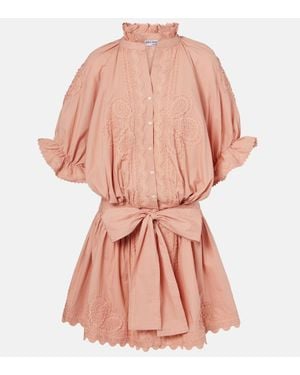 Juliet Dunn Scalloped Cotton Poplin Minidress - Pink
